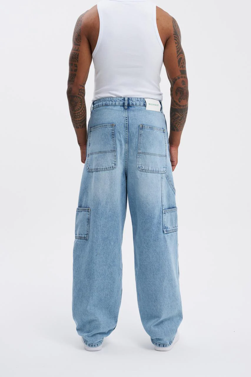 Erkek Oversize Yıkama Efektli Jean Pantolon Açık Mavi - Image 10