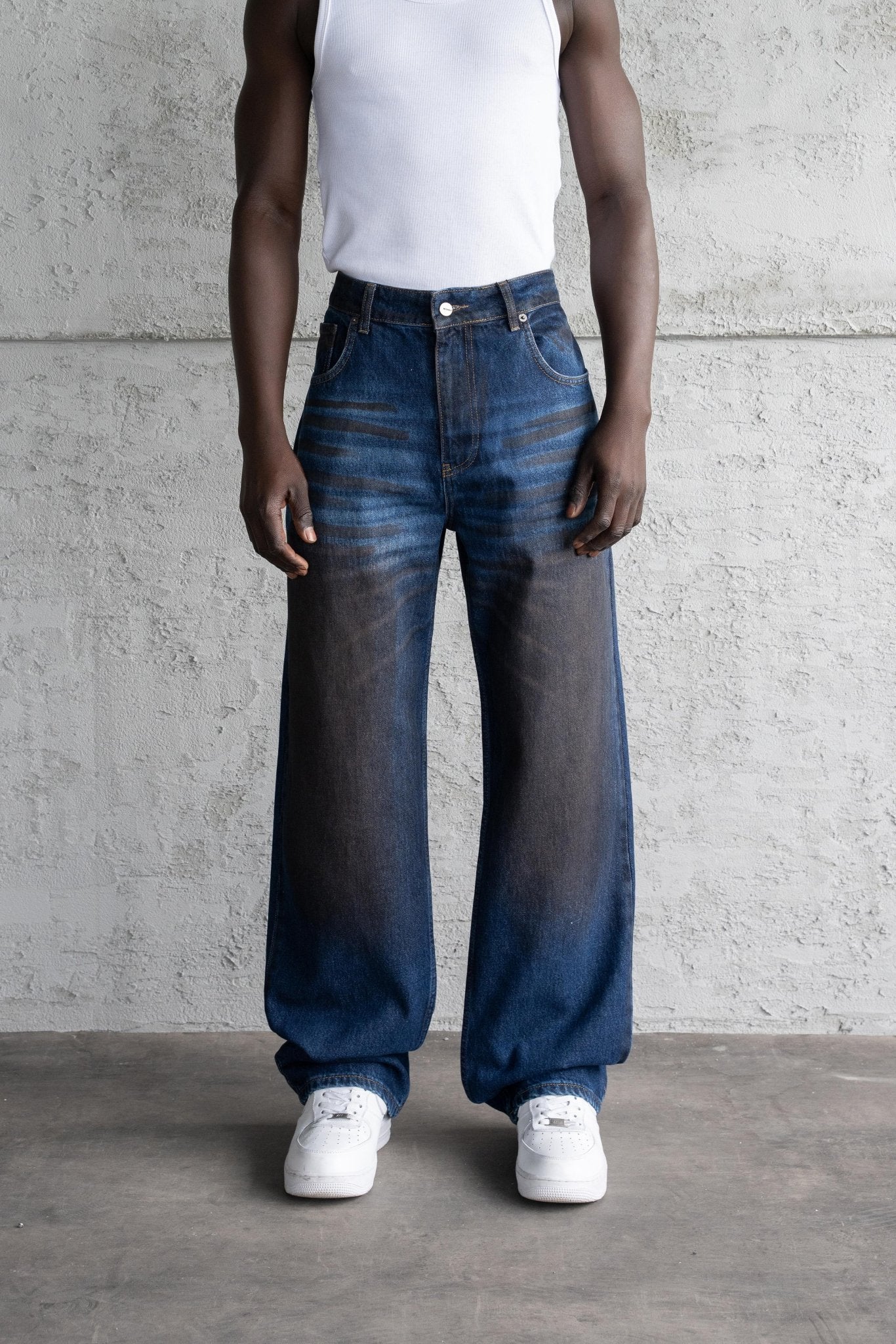 Erkek Pigment Kaplama Efektli Baggy Jean Pantolon Mavi - Image 5