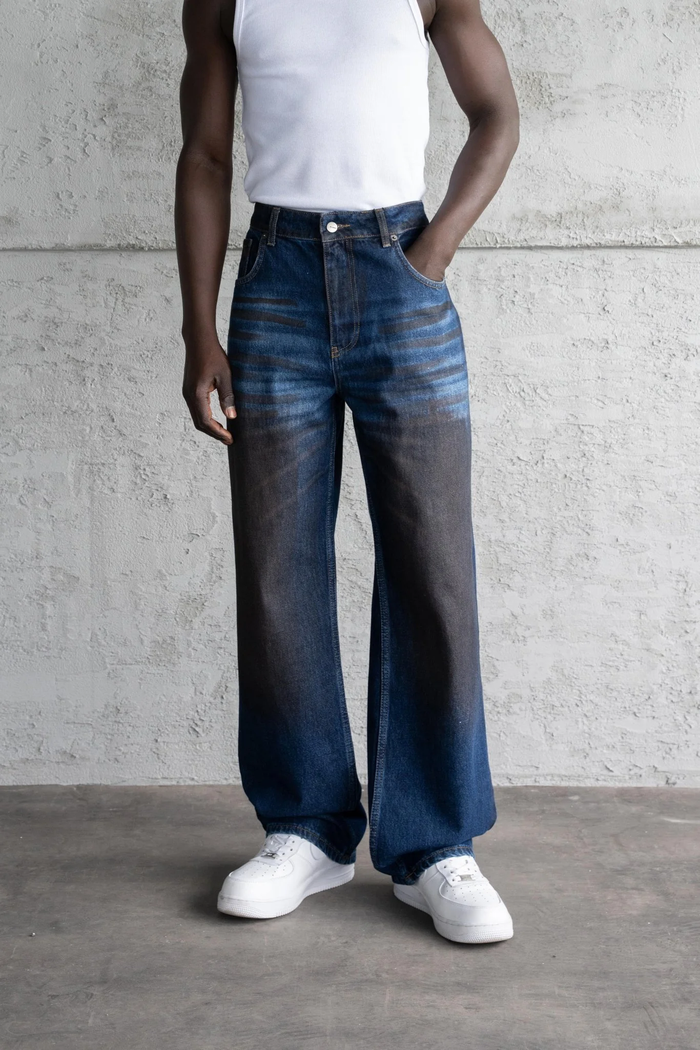 Erkek Pigment Kaplama Efektli Baggy Jean Pantolon Mavi - Image 6