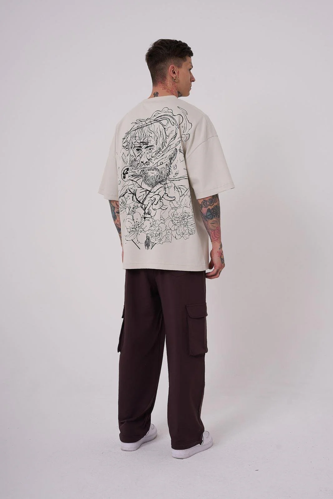 Erkek Premium Aristotales High Baskılı Oversize Tişört Uzay Grisi - Image 4