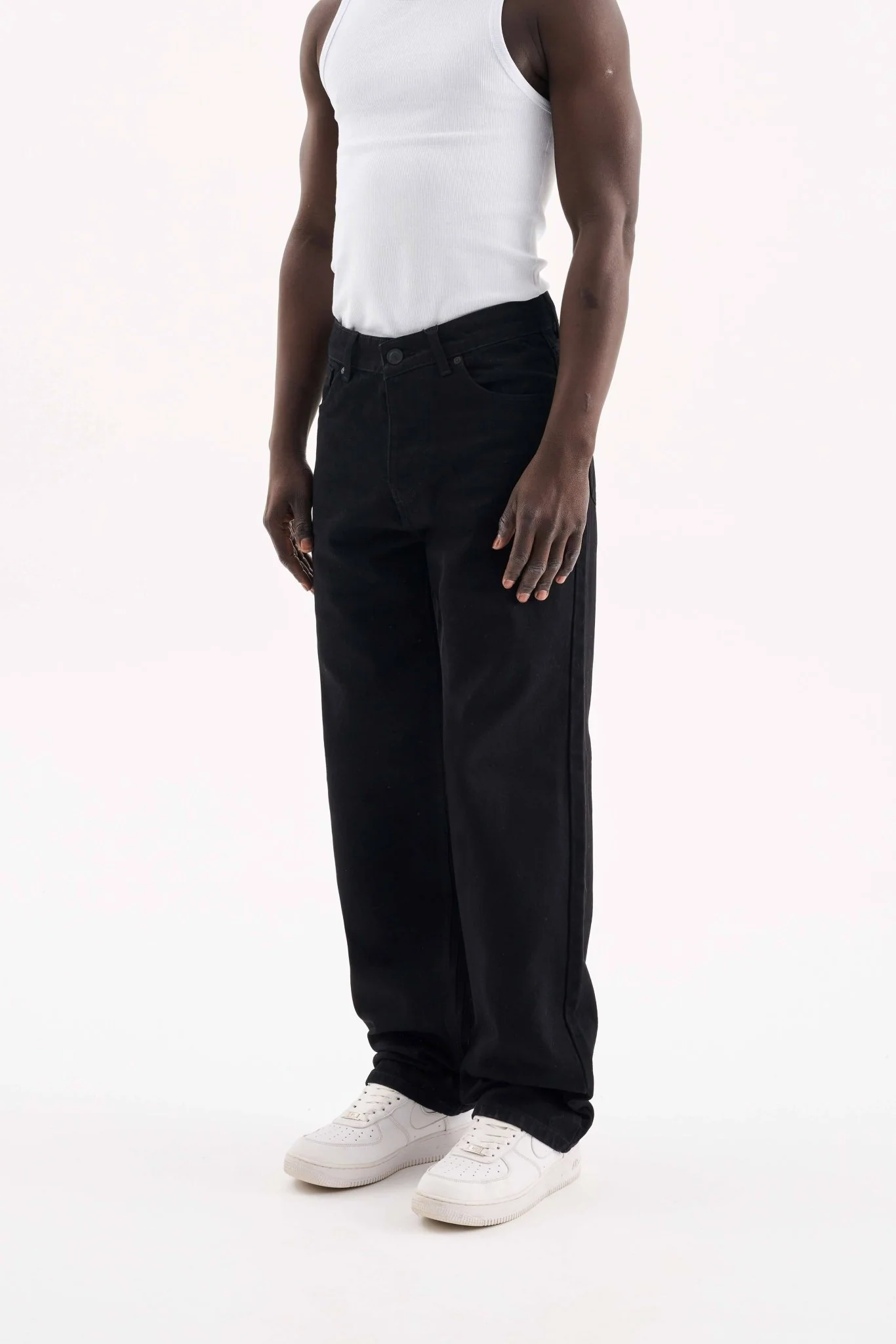 Erkek Relaxed Baggy Jean Pantolon Efektli Siyah - Image 3