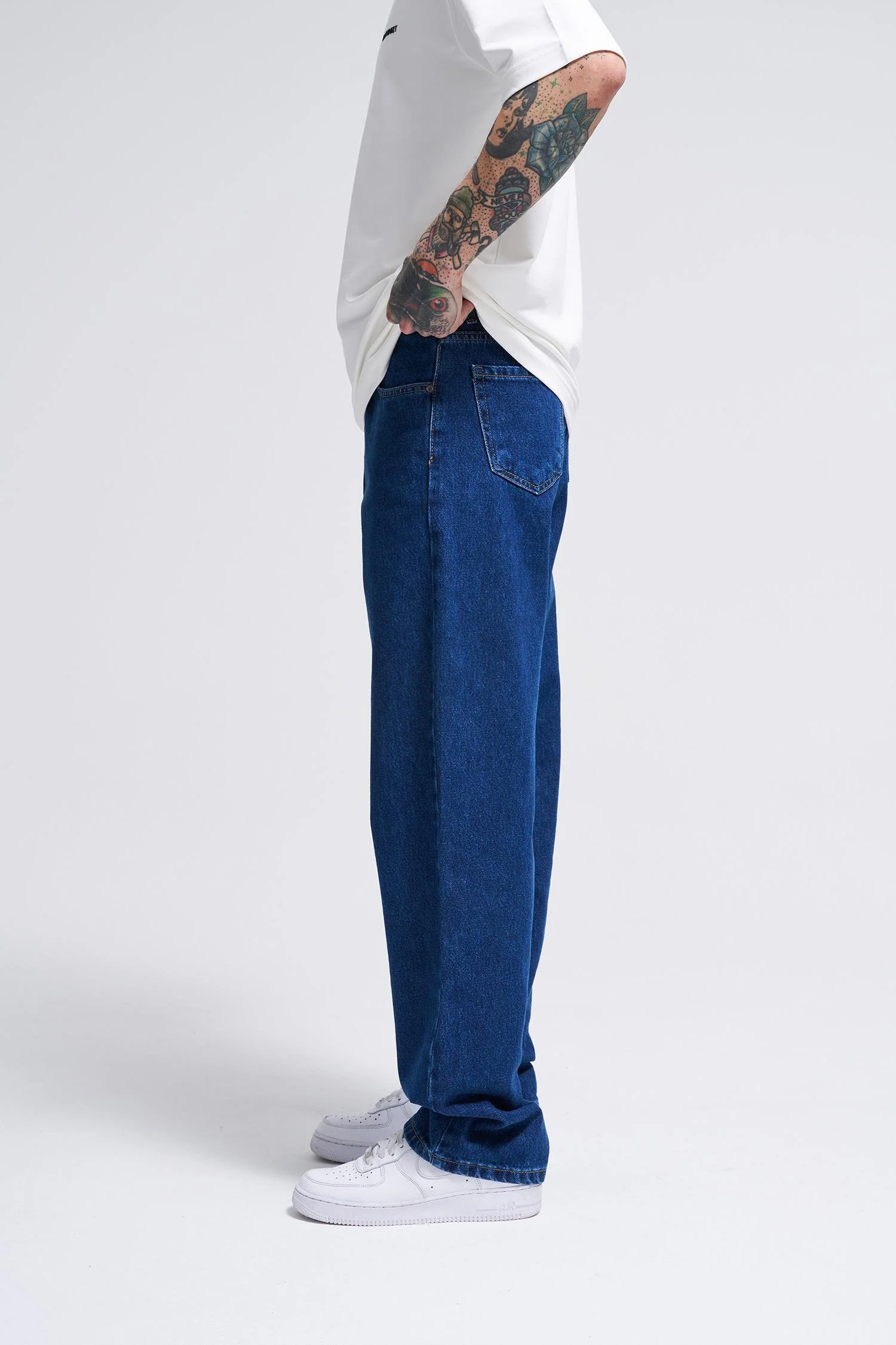 Erkek Relaxed Baggy Jean Pantolon Koyu Mavi - Image 3