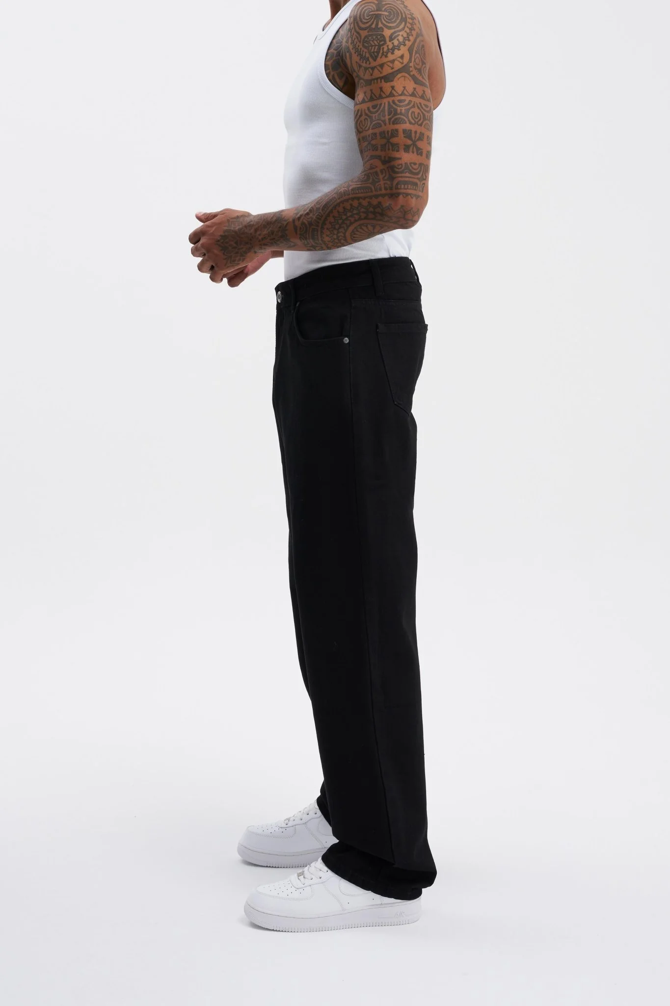 Erkek Relaxed Baggy Jean Pantolon Siyah - Image 10