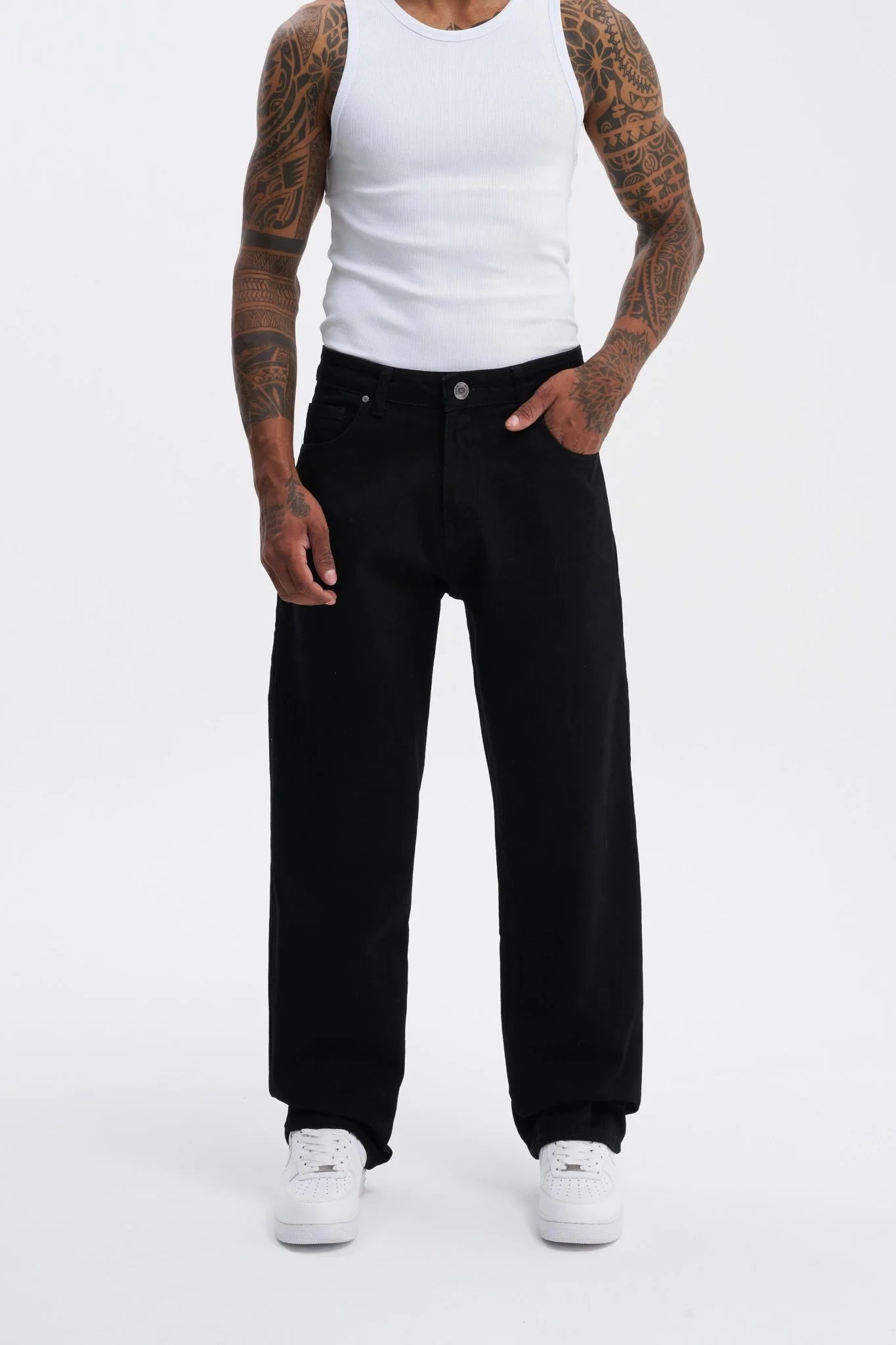 Erkek Relaxed Baggy Jean Pantolon Siyah - Image 7