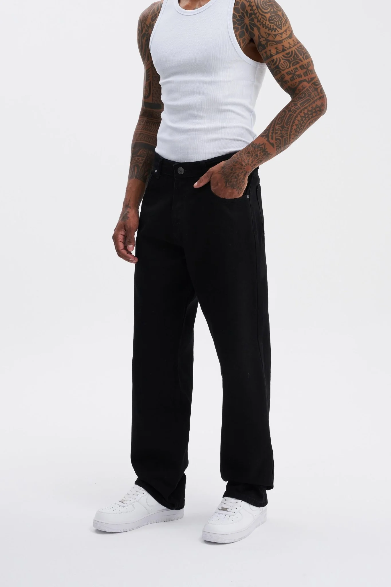 Erkek Relaxed Baggy Jean Pantolon Siyah - Image 8