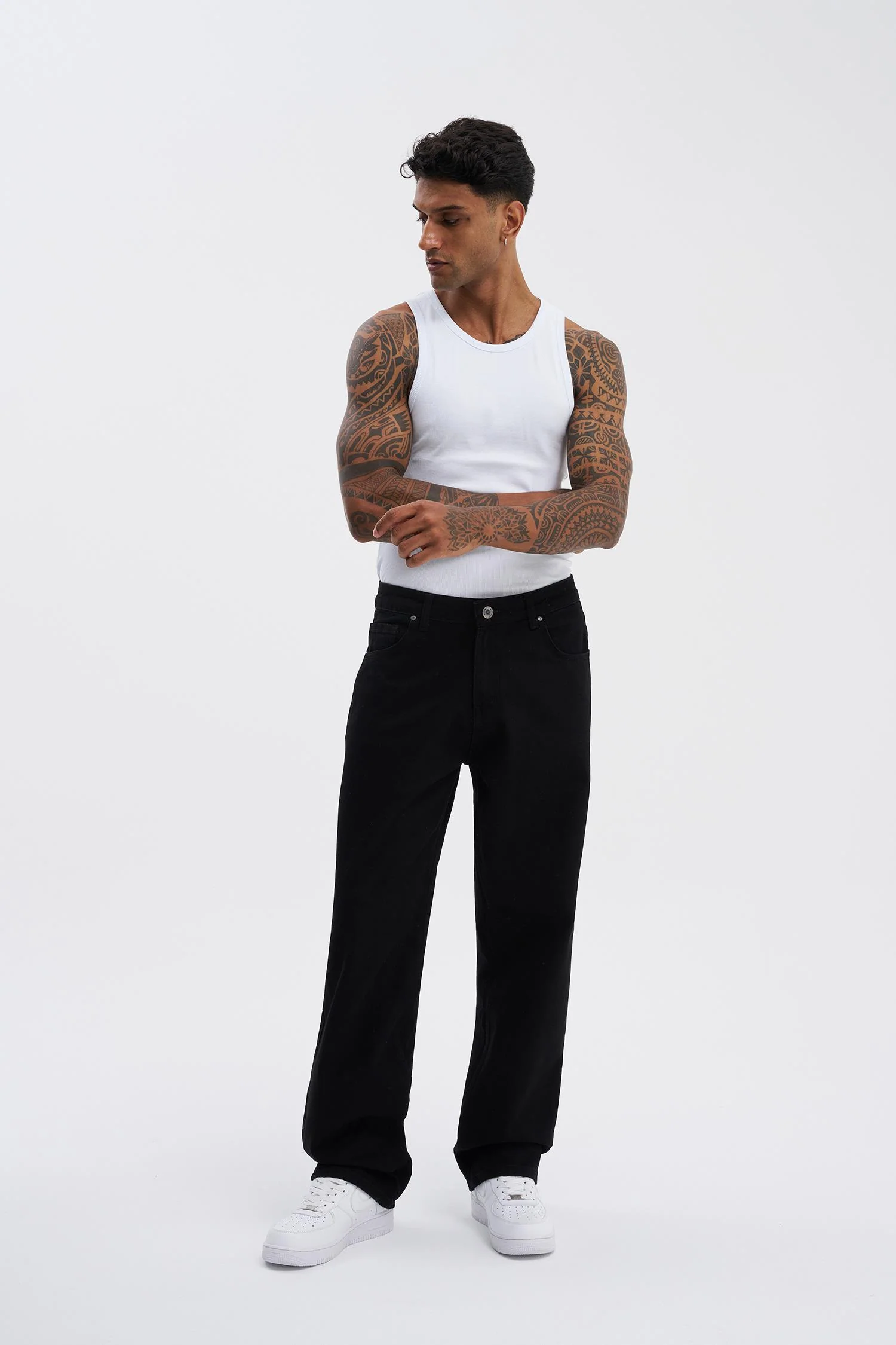 Erkek Relaxed Baggy Jean Pantolon Siyah - Image 9