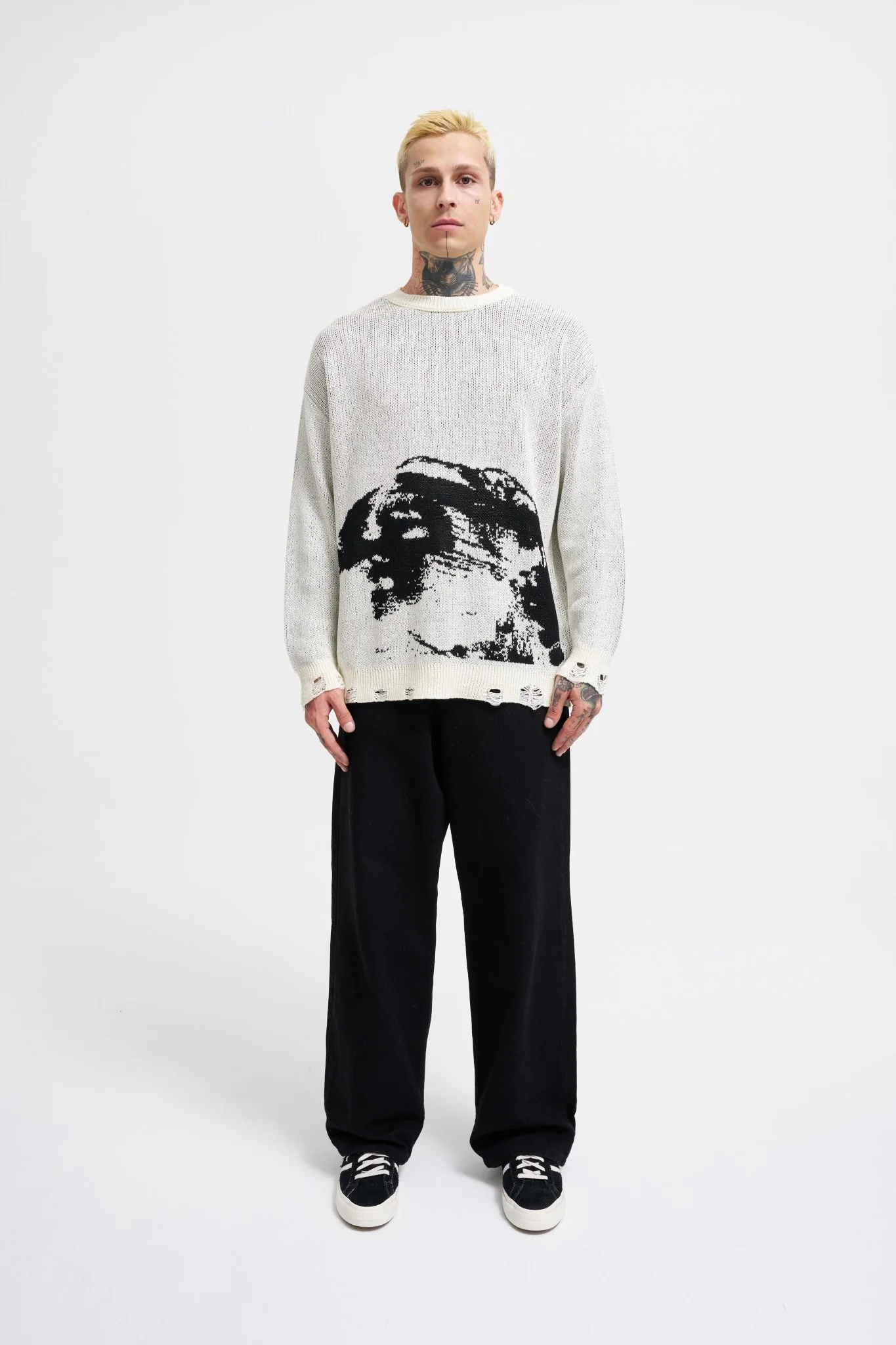 Erkek Silhouette Pattern Kazak Ekru - Image 5