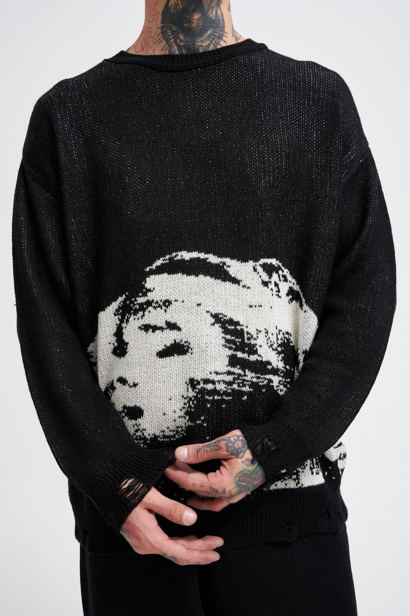 Erkek Silhouette Pattern Kazak Siyah - Image 4