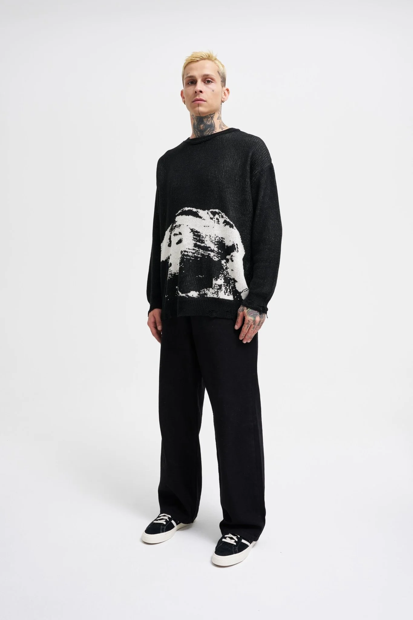 Erkek Silhouette Pattern Kazak Siyah - Image 5