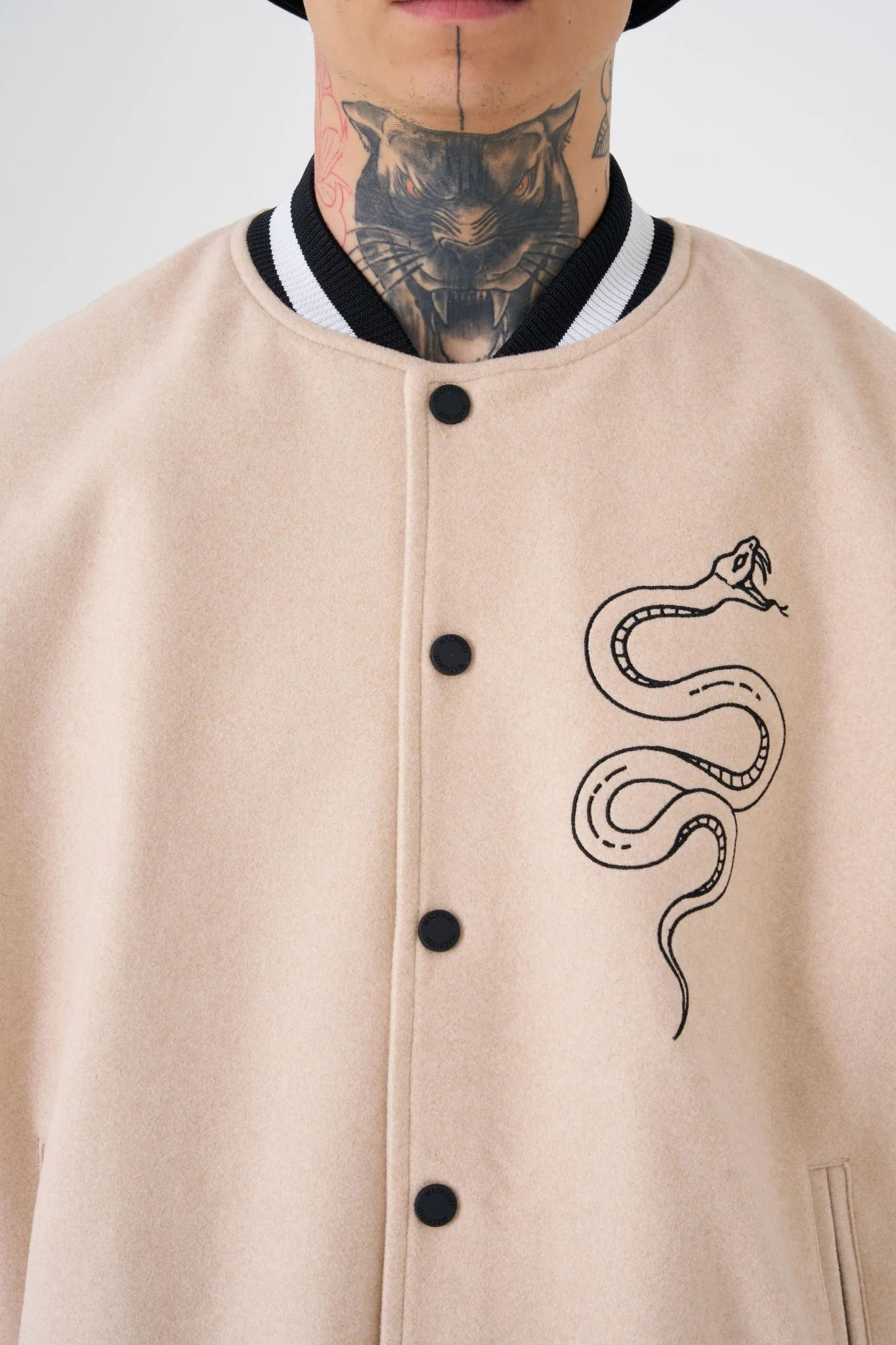 Erkek Snake Oversize Bomber Ceket Bej - Image 3