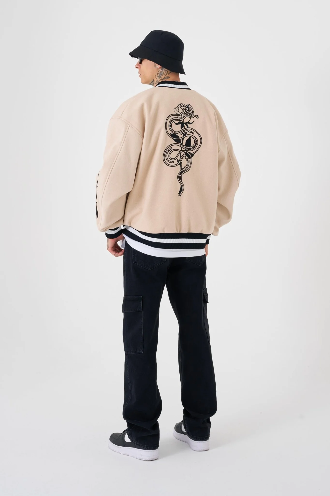Erkek Snake Oversize Bomber Ceket Bej - Image 5