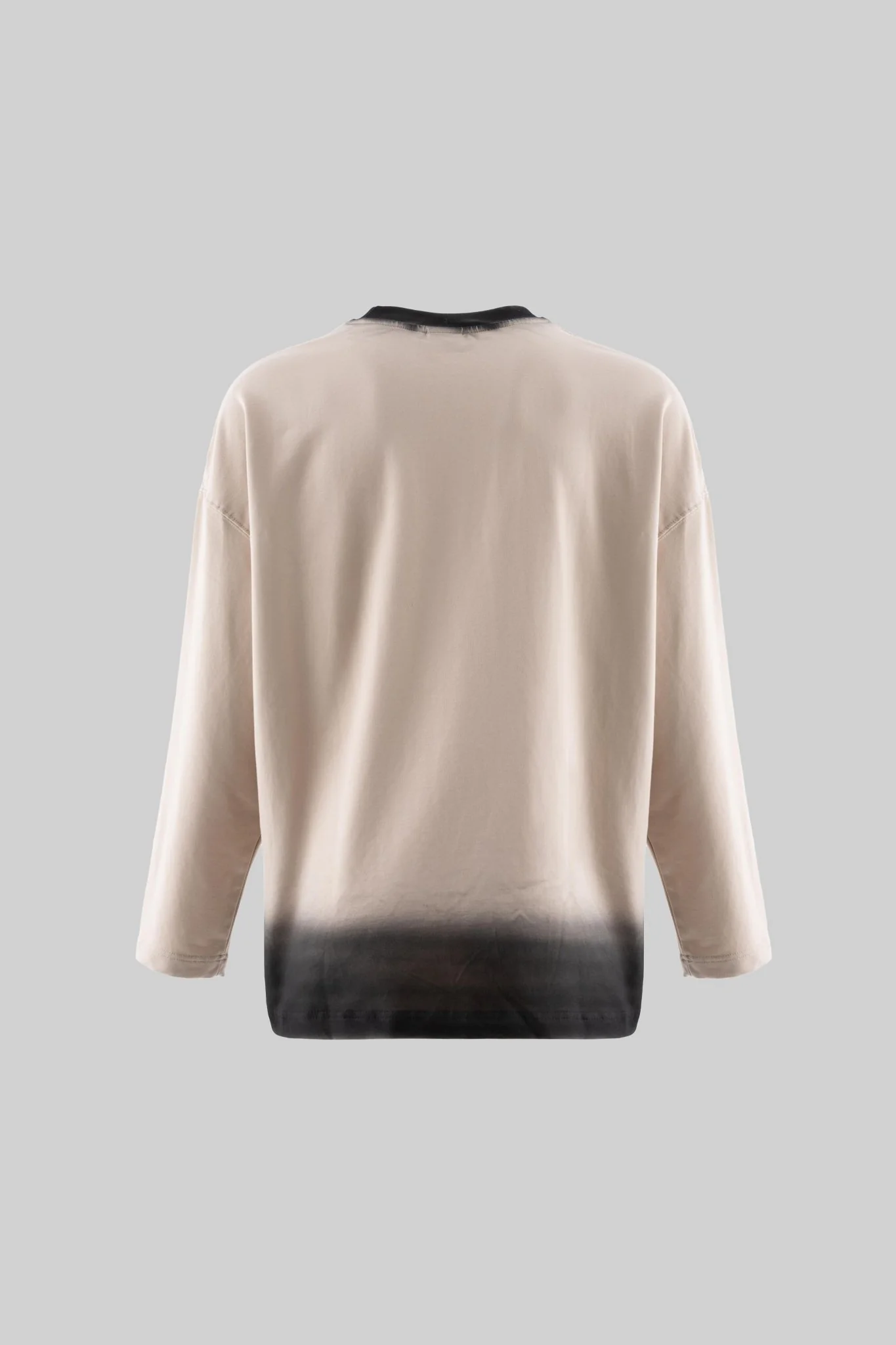 Erkek Sprey Boya Baskılı Oversize Uzun Kollu Tişört Açık Bej - Image 3