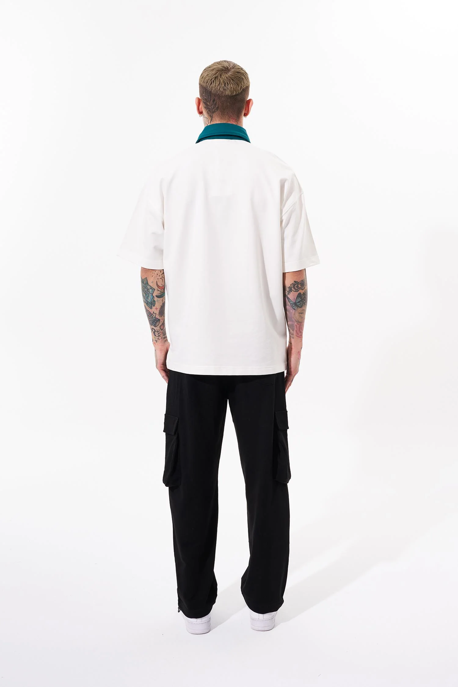 Erkek Wide Prinred Baskılı Polo Yaka Tişört Ekru - Image 5