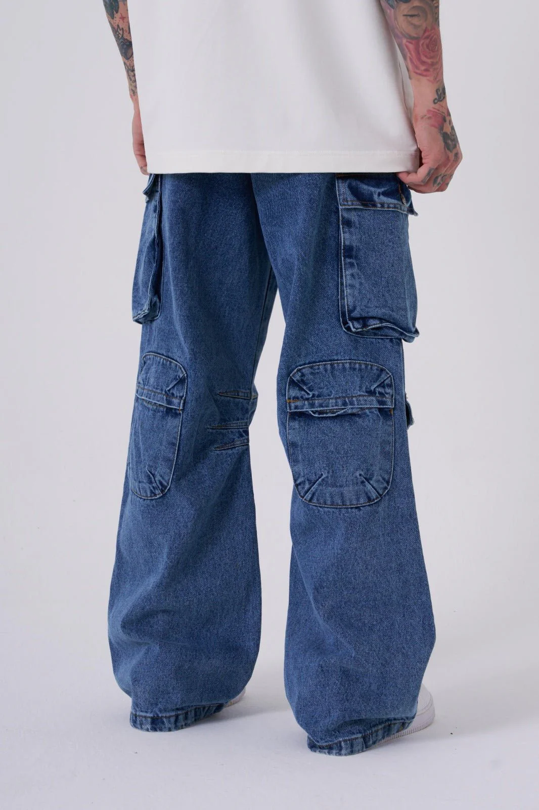 Erkek Yan Cepli Baggy Jean Pantolon Mavi - Image 3