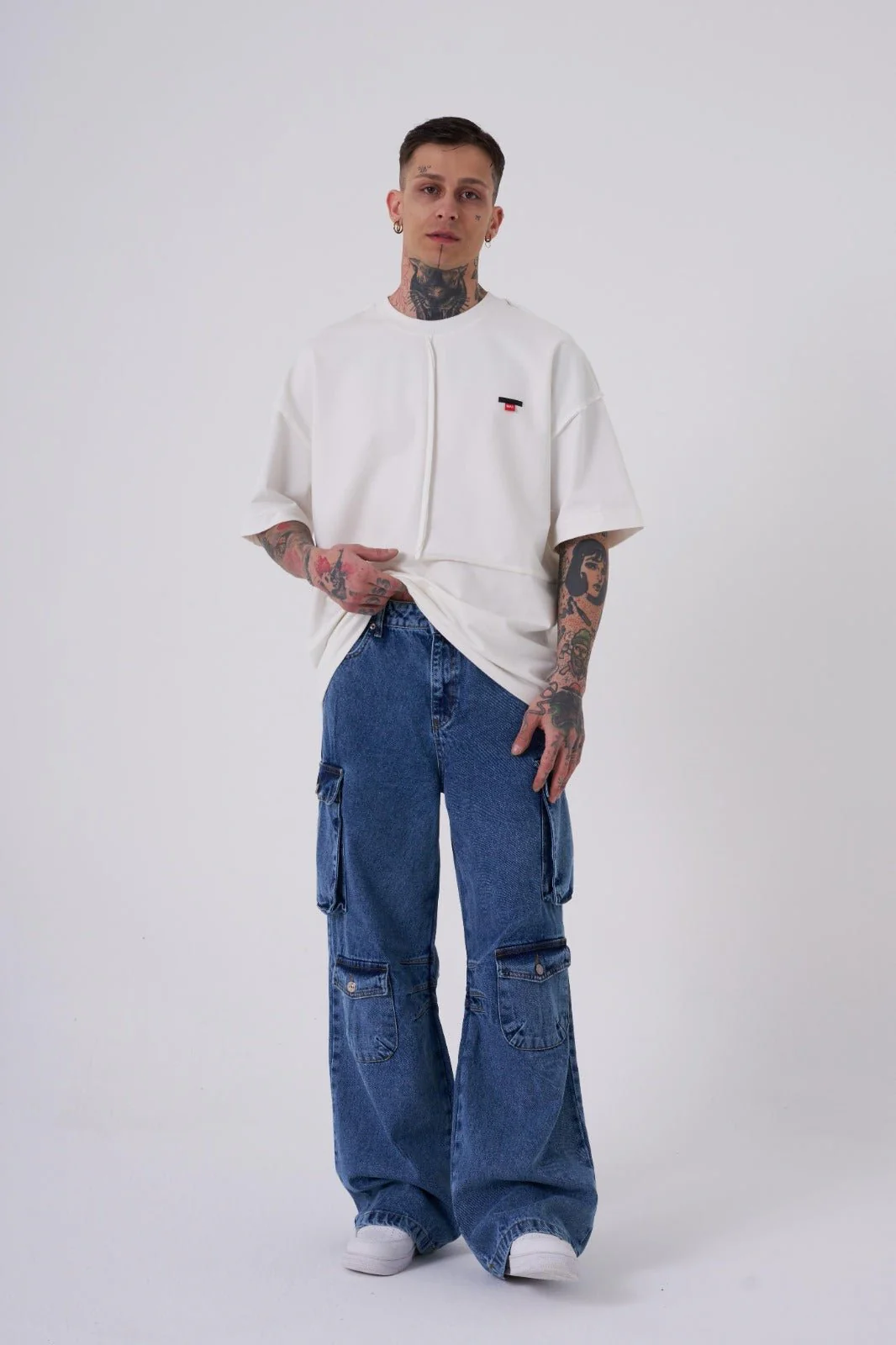 Erkek Yan Cepli Baggy Jean Pantolon Mavi - Image 4