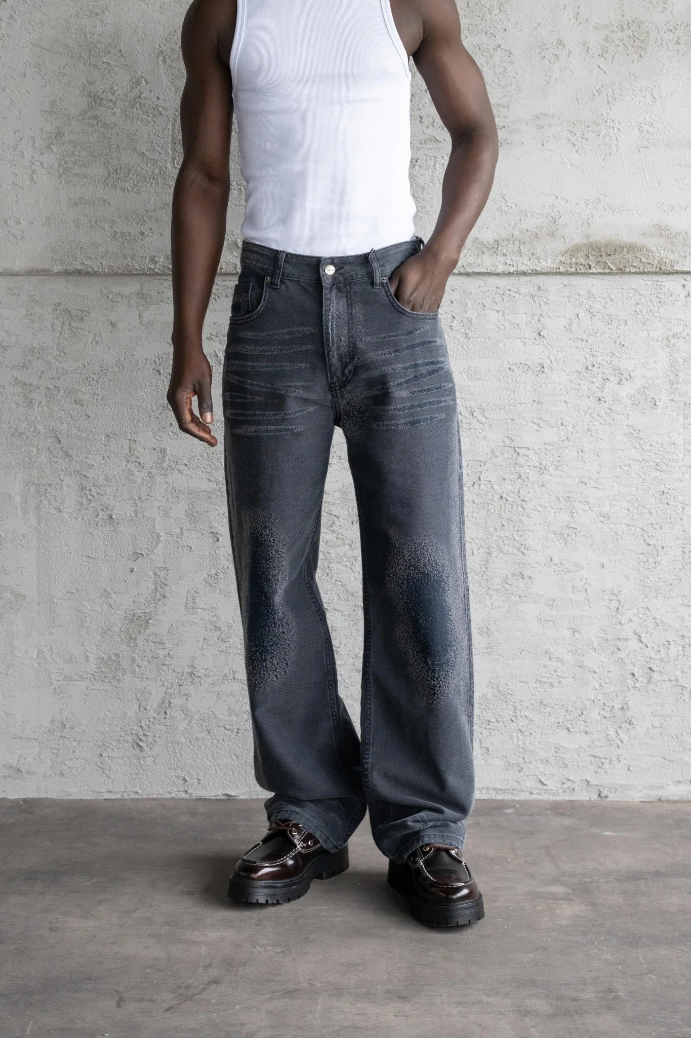 Erkek Yıpratmalı Efektli Baggy Jean Pantolon Siyah - Image 5