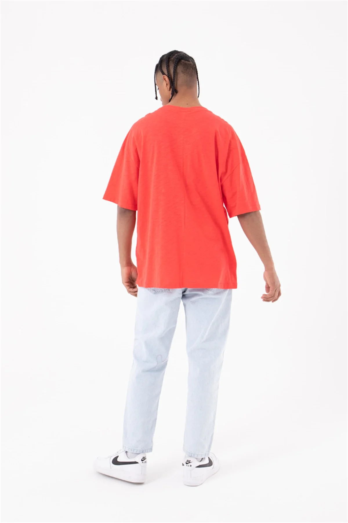 Oversize Flamlı Basic Tişört Nar - Image 3