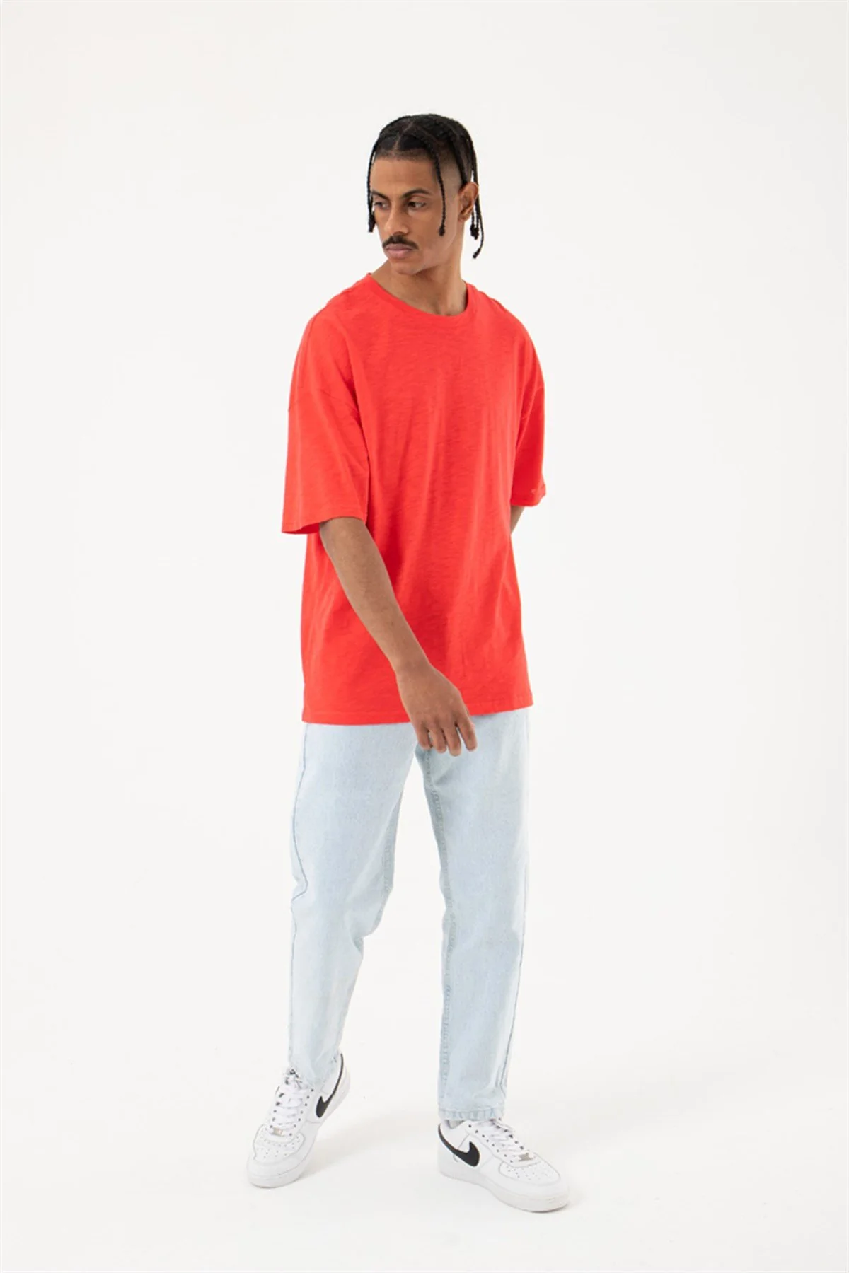 Oversize Flamlı Basic Tişört Nar - Image 4